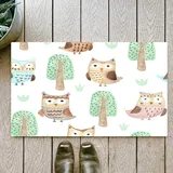 OHJEAJDS Badezimmerteppich rutschfest Badematte 60 x100 cm,Badteppich Saugfähig Weich Maschinenwaschbar für Badezimmer,Aquarell Eulen im Wald Nahtlose Muster Niedliche handgezeichnete Struktur