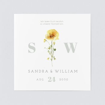 Einladungskarten Hochzeit (5 Karten) selbst gestalten, Sonnige Blumen - Weiß