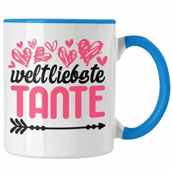 Trendation Tasse Trendation – Beste Tante der Welt Geschenk Tasse mit Spruch Kaffeetasse für Weltliebste Tante blau