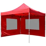 VCM PROFI Faltpavillon Partyzelt 3x3 m rot mit 2 Seitenteilen wasserdichtes Dach