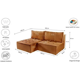 Kaiser Bohoo Mini modernes Ecksofa mit Schlaffunktion Ziegel Rechts