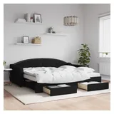 vidaXL Tagesbett Ausziehbar mit Schubladen Schwarz 90x200 cm Stoff