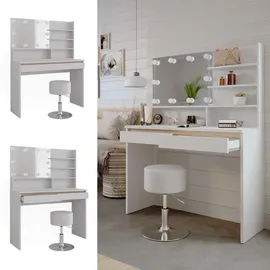 Vicco Schminktisch Emma Weiß 120 cm mit Spiegelregal Hocker & LED-Beleuchtung