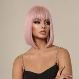 Sapphirewigs Bob Perücken für Damen Pink Perücke mit Bangs Pink Bob Haare Tägliche Party Natürliche aussehende 12 inch