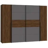 Narago, Grau, Walnuss, Holzwerkstoff, 10 Fächer, 270x210x61 cm, Schlafzimmer, Kleiderschränke, Drehtürenschränke