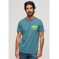 Superdry für Herren. M1011922A Fluor-T-Shirt mit blauem Vintage-Logo (3XL), Lässig, Baumwolle, Kurzarm
