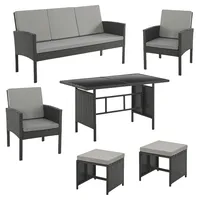 Svita DENVER Polyrattan Gartenmöbel Set Essgruppe Lounge Esstisch Schwarz
