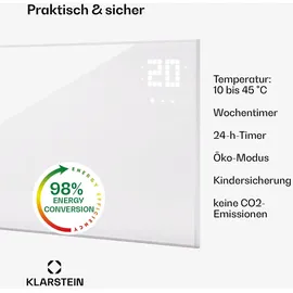 Klarstein Infrarotheizung mit Thermostat, 600W Elektroheizung, Smart Home Infrarotheizung zur Wandmontage, IR mit App-Steuerung & Erkennung Offener Fenster, Effizienter Feuchtraum Heizkörper CO2-Frei