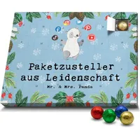 Mr. & Mrs. Panda Schoko Adventskalender Paketzusteller Leidenschaft - Blau Pastell - Geschenk, Jubiläum, Schokoladen Adventskalender, Zustellservi... - Blau