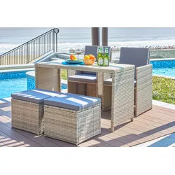 Möbilia Sitzgruppe 9-tlg. mit Tisch inkl. Kissen Polyrattan natur
