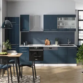 Vicco Küchenzeile Fame-Line 300 cm Dunkelblau Hochglanz/Weiß AP Eiche