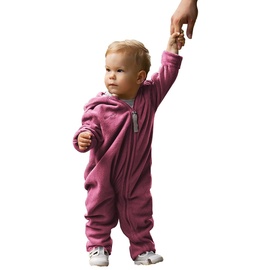 Hoppediz Baby Overall aus Fleece, extra lange Beine - perfekt für die Babytrage, Umschlagbündchen an Händen und Füßen - beere 68-74