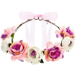 Blumenkranz für Haare 17cm einstellbar Boho Haarkranz Blumen Blumenhaarkranz Kopfschmuck Hochzeit JGA Festival Haarschmuck Haar Accessoires Rosa Pink