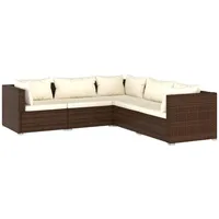 vidaXL 5-tlg Garten-Lounge-Set mit Kissen Poly Rattan Braun