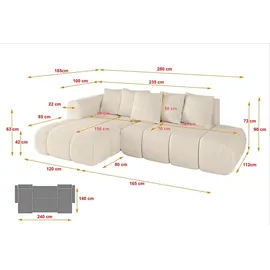 altdecor Ecksofa Ottomane Links CLOUD-L-v1 280x185x90 Beige Cord