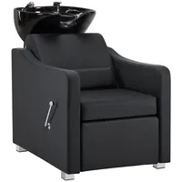 Barberpub Waschbecken BarberPub Friseurstuhl mit Waschbecken Friseurwaschsessel 8675, Klappbare Beinstütze, Friseurwaschbecken aus Keramik Verstellbar schwarz