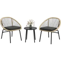 Outsunny 3-tlg. Rattan Gartenmöbel-Set, Balkonmöbel-Set mit Couchtisch, 2 Stühlen, Sitzgarnitur mit Kissen, Gartensitzgruppe für Balkon, Terrasse,