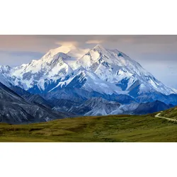 Fototapete PAPERMOON "MOUNT MCKINLEY-ALASKY GEBIRGE WALD BERGE SONNE ALPEN", bunt, B:4,50m L:2,80m, Vlies, Tapeten