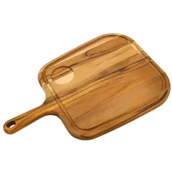 Tramontina LANDHAUS Burgerbrett mit Saftrille, Teakholz, FSC-zertifiziert, mit Mulde für Dips, 40 x 27 cm