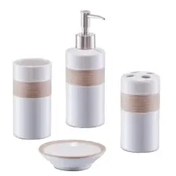 Zeller Bad-Accessoires-Set in Geschenkverpackung, 4-teilig 18260 , Farbe: beige / braun, Material: Keramik