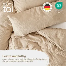 Blumtal Musselin Sommerbettwäsche Taupe Schwarz 200 x 200 cm + 2 x 40 x 80 cm