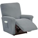 LIFEDX Sesselbezug Relaxsessel Stretchhusse für Relaxsessel 4-Teilig,Stretch Sesselschoner Relaxsessel mit Taschen,Elastisch Recliner Sesselbezug für Fernsehsessel Liege Sessel- Light Gray||1 Seater