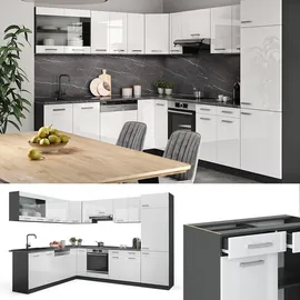 Vicco Winkelküche R-Line L-Form 287 cm Weiß Hochglanz/Anthrazit