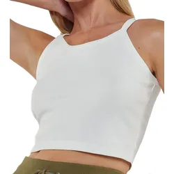 YOU DO YOU Damen Crop-Top geripptes Fitness-Top Baumwoll-Shirt Tanktop Yoga-Mode 905101 Weiß - 