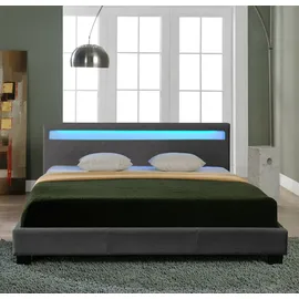 Corium Bett Skagen mit LED Beleuchtung 140x200cm Bettgestell mit Lattenrost Stoff - Grau