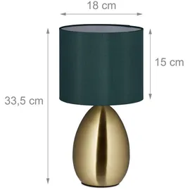 Relaxdays Nachttischlampe Touch dimmbar, moderne Touch Lampe, 3 Stufen, E14, Tischlampe mit Kabel, 33,5 x 18 cm, messing