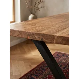 KADIMA DESIGN Computertisch Akazie Standard 140x80 Massivholz Goldbraun-Schwarz Baumkante X-Beine Home Office Kreta Kollektion Kadima Design