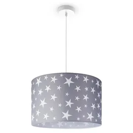 Paco Home Pendellampe Kinderzimmer Pendelleuchte Baby Lampenschirm Stoff Rund Sterne Kinderlampe Deckenlampe LED Sternenhimmel Motiv E27