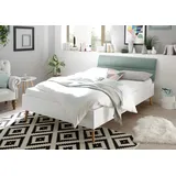 Andas Einzelbett »MERLE Bett im skandinavischen Design, Bettgestell mit Massivholzfüßen«, mit gepolstertem Kopfteil, Liegefläche 140x200cm, gesamt:145/200/88cm,