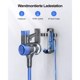 BuTure Akku Staubsauger 450W/38000pa,Staubsauger Kabellos bis zu 55 Min. Laufzeit,Kabelloser Staubsauger mit Touchscreen,Anti-Tangle-Bodenbürste,