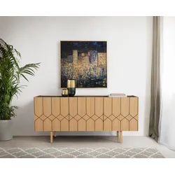 Kommode WOODMAN, braun (eiche, schwarz), B:175cm H:75cm T:45cm, Sideboards, Holzfurnier aus Eiche, Skandinavisches Design