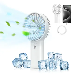 TECKNET Handventilator Tragbarer, 5200mAh Handventilator Akku Aufladbar, Mini handventilator mit Powerbank, Ventilator Klein mit 3 Einstellbaren Geschwindigkeiten für Reisen, Zuhause, Weiß