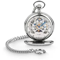 Hermann Jäckle Taschenuhr "Calw" Skelett-Design, Handaufzug, Mineralglas, mit extra starker Kette & Reiseetui – Made in Germany, 50 mm silberfarben