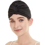 Sommer Schwimmkappe Damen Dehnbar Plissee Stoff Turban Badekappe Ohrenschutz Badehaube Frauen Strand Surfen Bademütze Schwimmmütze für Wassersport, Twisted Chemohut Schlafmütze für Lange Kurze Haare