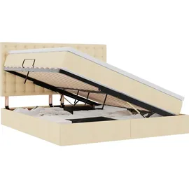 vidaXL LED-Speicherbett 160 x 200 cm Creme