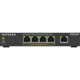 Netgear PoE Switch 5 Port Gigabit Ethernet LAN Switch PoE+ mit 4 Port bei 63 W (GS305P), Desktop- oder Wandbefestigung