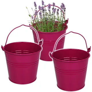 alles-meine.de GmbH 3 Stück kleine - Metalleimer/Blumentöpfe - pink/Purpur/violett/rosa - lila - 15 cm hoch - 2 Liter - Metall rostfrei - Blech Eimer - rund - mit 3-D E..