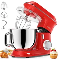 9.5L Küchenmaschine Knetmaschine 1500W, DOBBOR Rührmaschine mit Rührbesen, Knethaken, Schlagbesen, Spritzschutz, 7 Geschwindigkeit Planetarisches Rührsystem, leise und multifunktional (Rood)