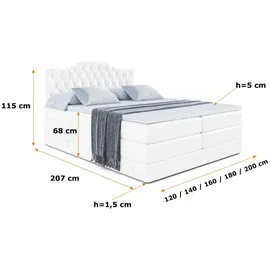altdecor Boxspringbett Weiß Hochglanz, Holzwerkstoff, Höhe ca. 20 cm 180x200 cm, Schlafzimmer, Betten, Boxspringbetten