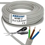 EBROM NYM-J 3x1,5 mm2 - Mantelleitung - Installationsleitung - Feuchtraumleitung - grau - große Auswahl in vielen Längen in 5 Meter Schritten bis 250 Meter am Stück - Ihre Länge: 3x1,5 mm2, 130 Meter