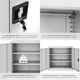 Tectake tectake® Aktenschrank aus pulverbeschichtetem Stahl, 2 höhenverstellbare Einlegeböden, 90 x 40 x 90 cm