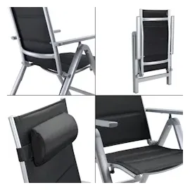 CASARIA Bern Gartenstuhl 57,5 x 69 x 111 cm silber/anthrazit gepolstert klappbar 2 Stück