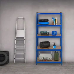 Relaxdays Schwerlastregal, HBT: 180x90x45 cm, bis 1325kg, 5 Ebenen, Lagerregal Speisekammer, Keller, Garage, Stahl, blau