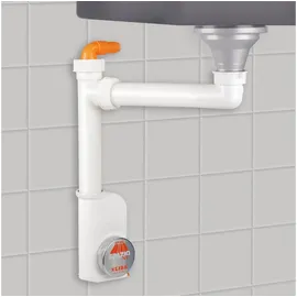 SO-Tech Raumsparsiphon mit Revisionsöffnung u. Geräteanschluss, 40-50 mm, weiß, Raumsparsiphon, Ablaufgarnitur für Küche und Bad