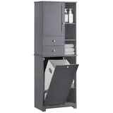 SoBuy Hochschrank mit ausklappbarem Wäschesack Holz Grau BZR104-DG