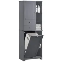 SoBuy Hochschrank mit ausklappbarem Wäschesack Holz Grau BZR104-DG